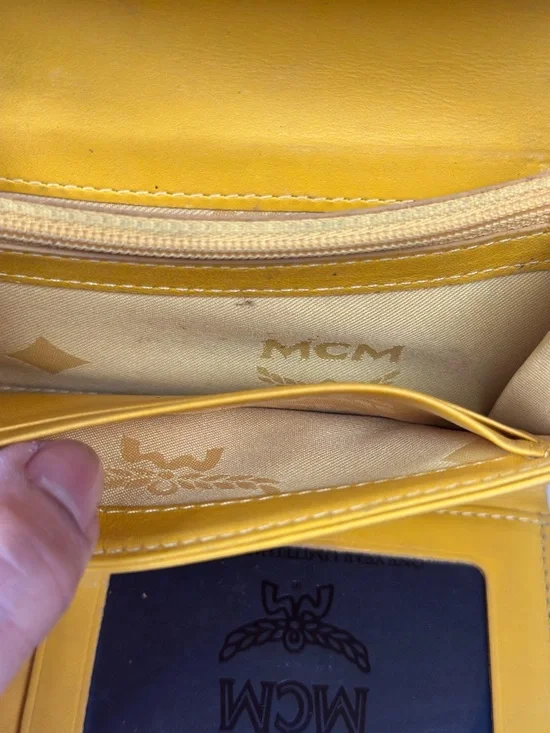 MCM Yellow and Tan Monogram Logo Compact Wallet - Picture 9 of 14
